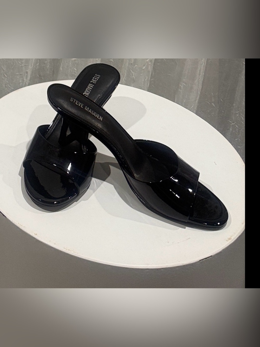 Steve Madden Black Patent Open-Toe Mid Heel Mule - Picture 2 of 2